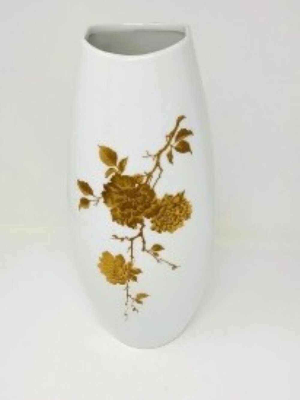 AK Kaiser Gilded Floral Motif Porcelain Vase - 12" Tall Vintage 1960s Backstamp